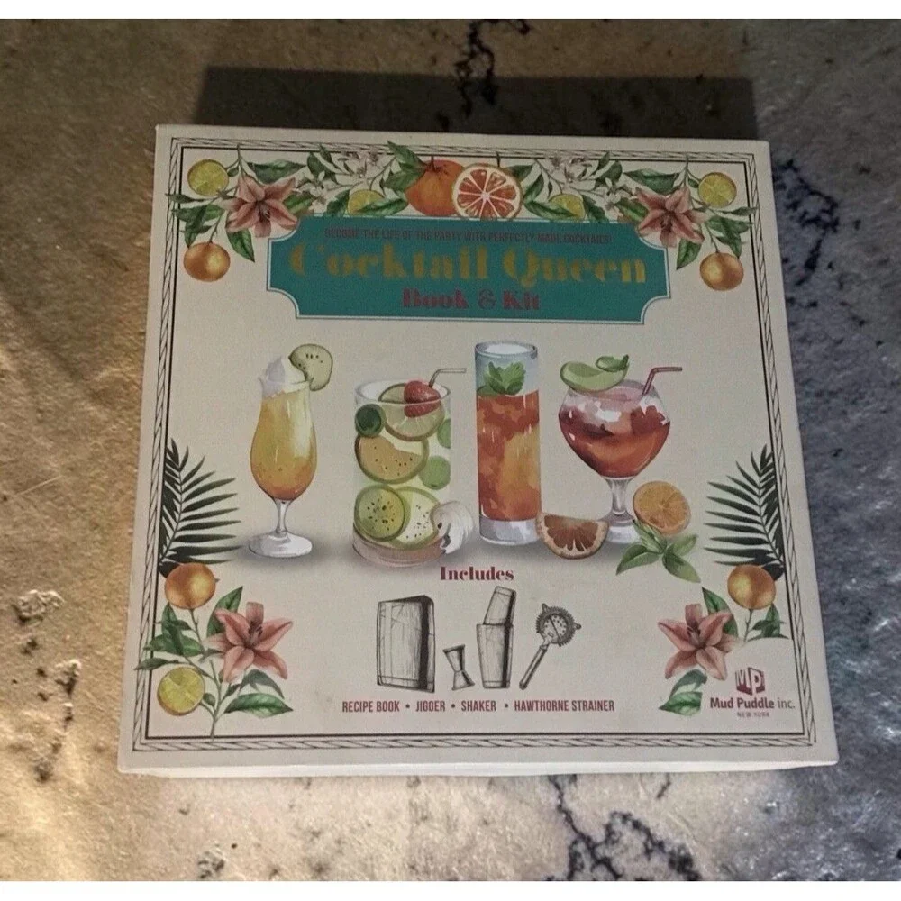 Cocktail Queen Book & Kit Mud Puddle Inc. Recipe Book Jigger Shaker Hawthorne